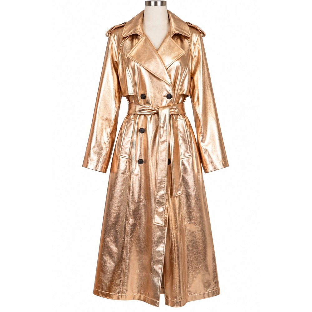 I.N.C. International Concepts Metallic Rose Gold Trench Coat Belted L NWT